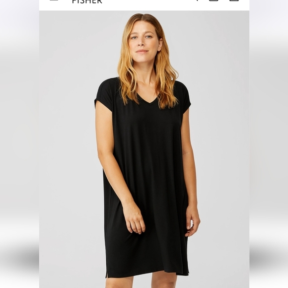 Eileen Fisher NWTs Jersey V Neck Dress - Picture 2 of 6